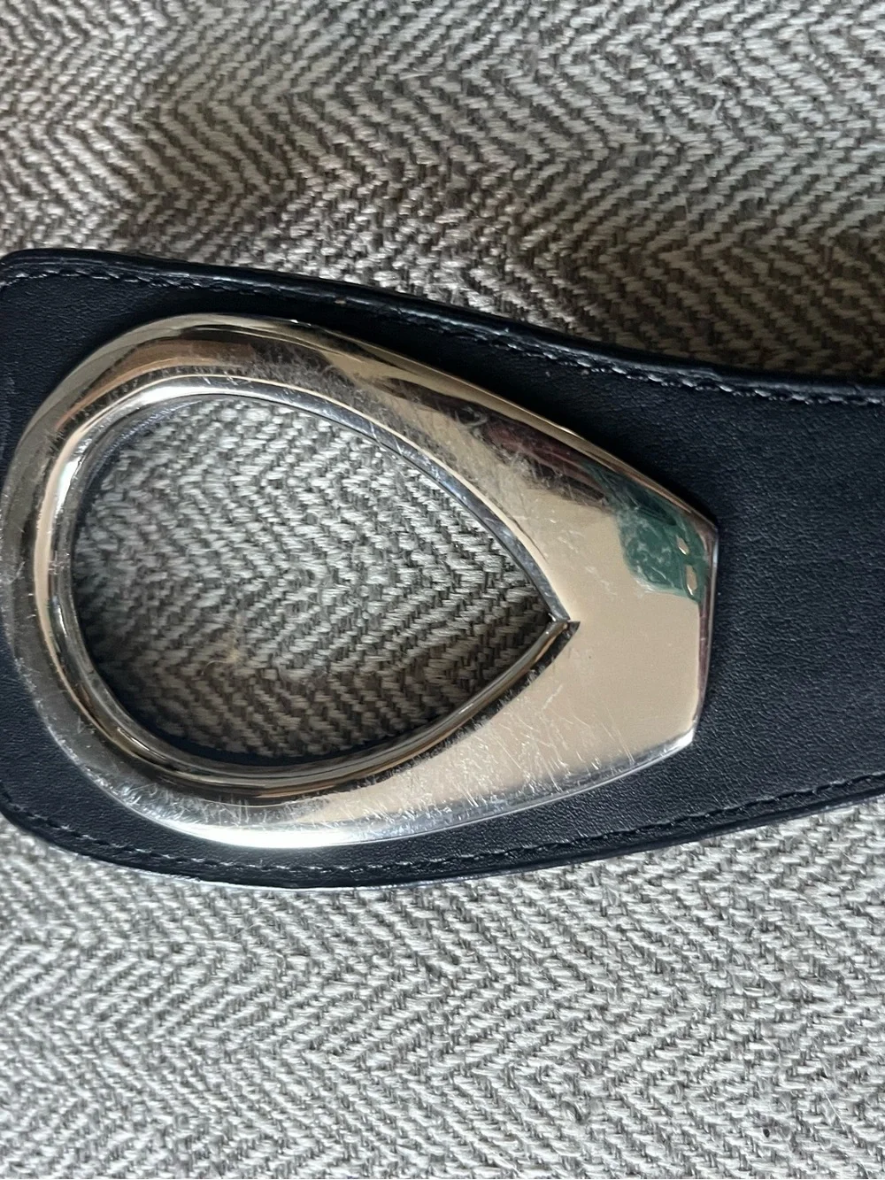 Black Leather Belt with teardrop silver tone buckle